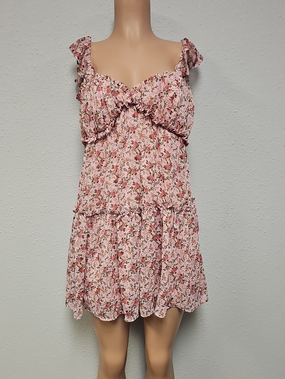 City Triangles Blush Pink Floral Ruffle Tiered Mini Dress